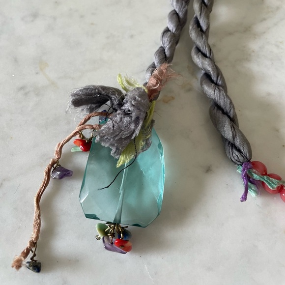 Boho Silk Necklace w/ Semi-Precious Stones & Glass Beads – Tribal Artisan - Picture 6 of 7